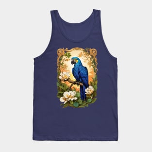 Blue Parrot Macaw with Magnolias retro vintage design Tank Top